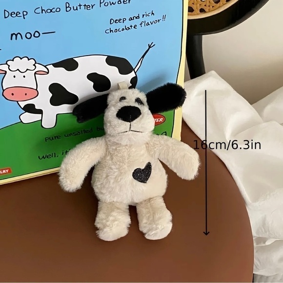 SOLD Fluffy Large Black and White Spotted Puppy Bag Charm/Keychain New - Picture 2 of 7